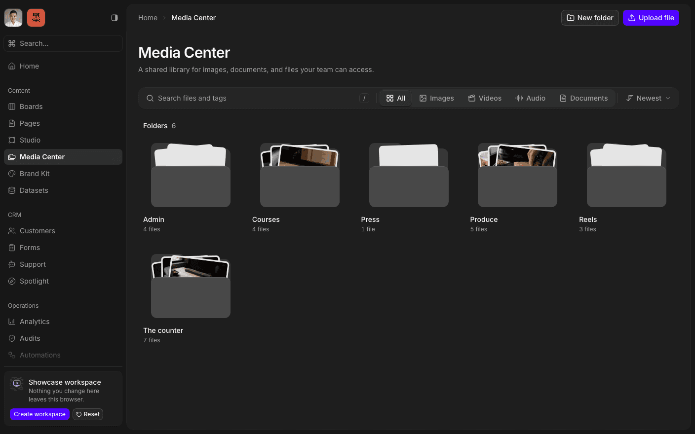 The SharpOS Media Center surface, on a made-up workspace