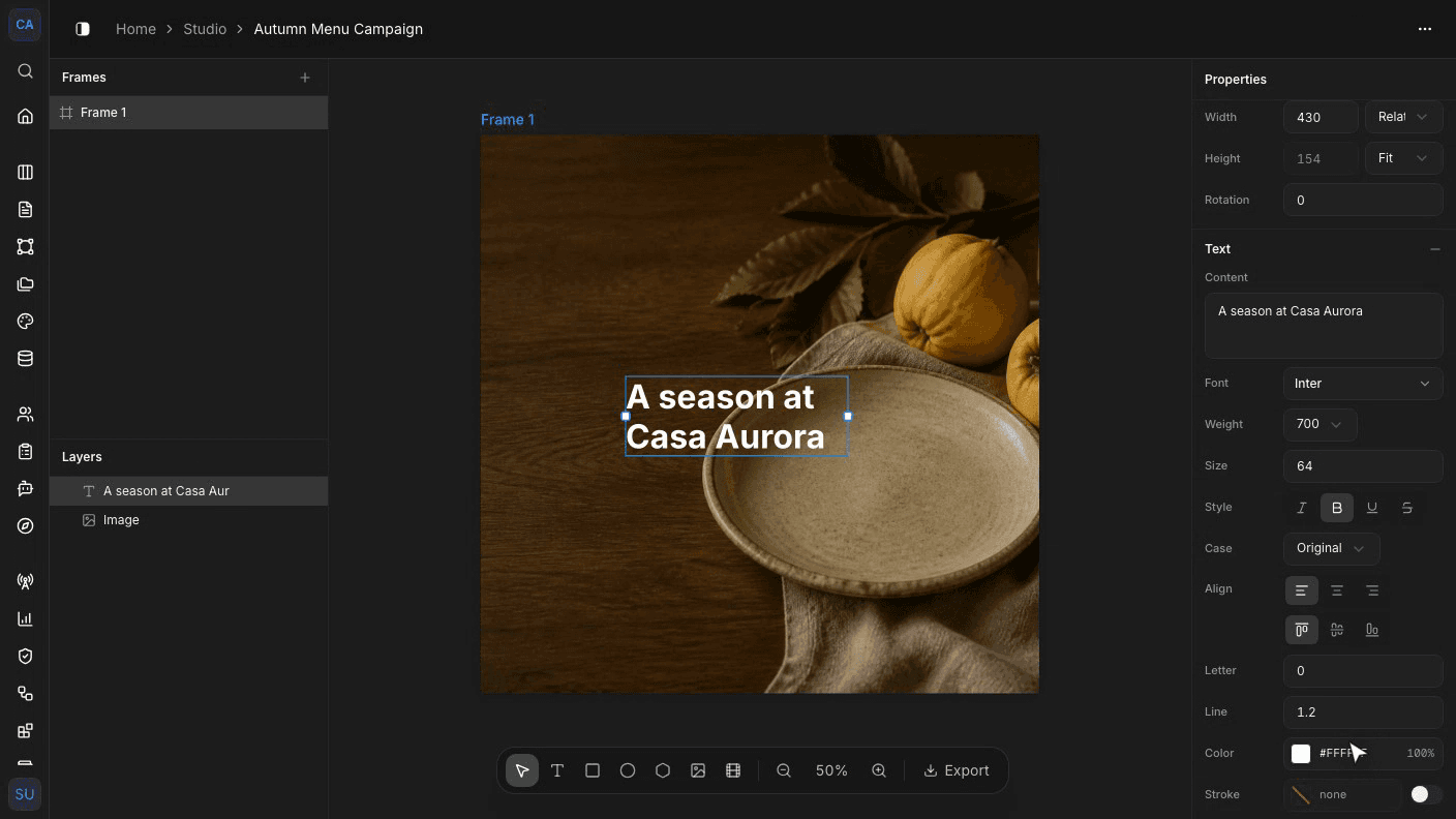 The SharpOS Studio editor with the layers panel, canvas, and properties panel